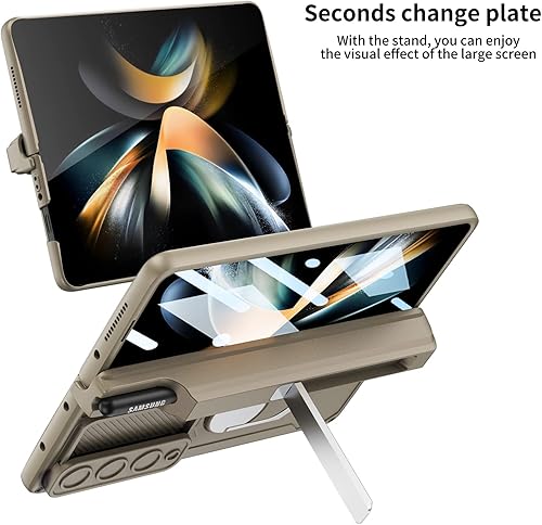 Miniatura 6 de Funda para Samsung Galaxy Z Fold 4 con soporte para S Pen (protección de bisagra), soporte magnético de anillo de 360°, cubierta de cámara