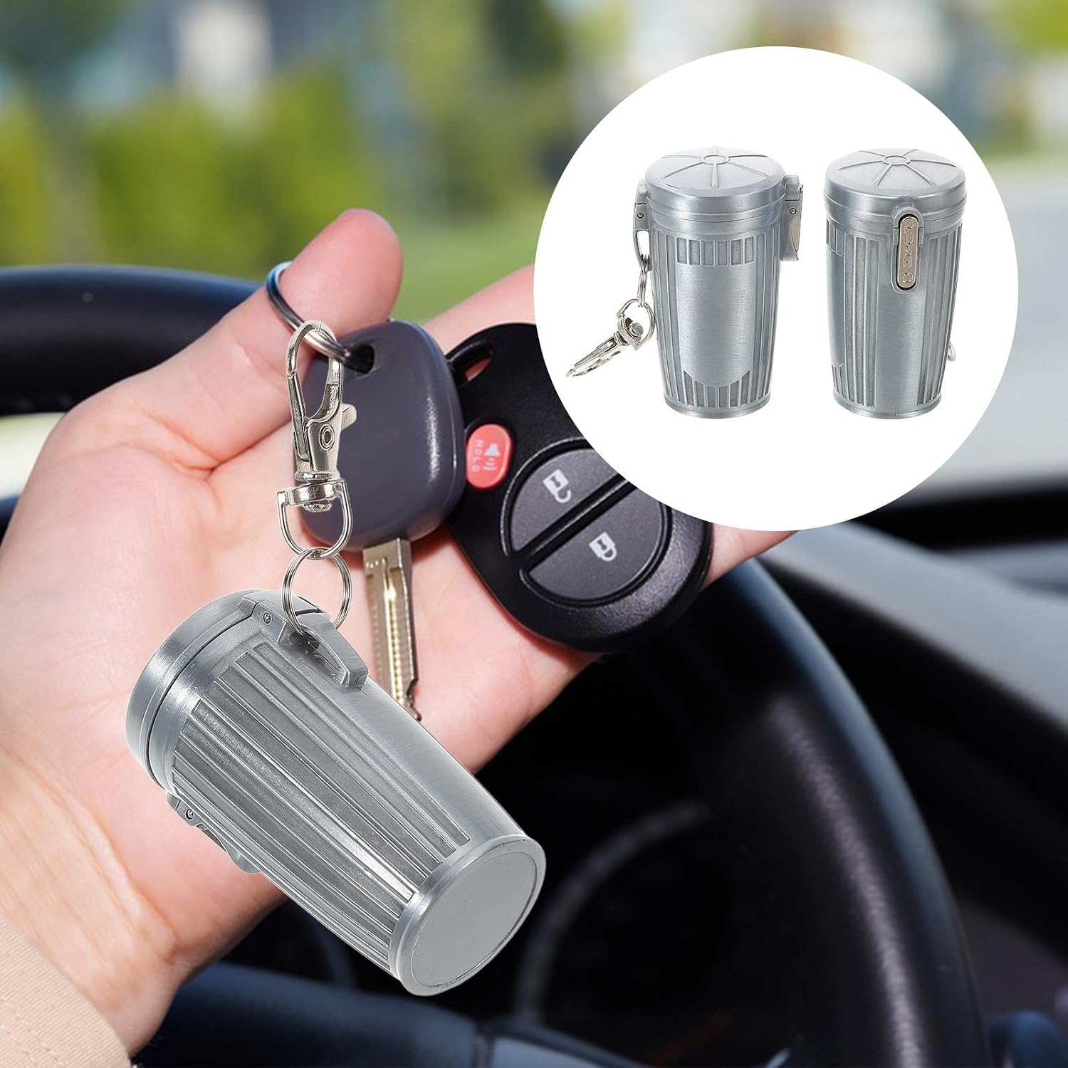 2pcs Portable Metal Ashtray with Lid Keychain Compact Car Ash Holder for Smokers Outdoor Camping and Automotive Use