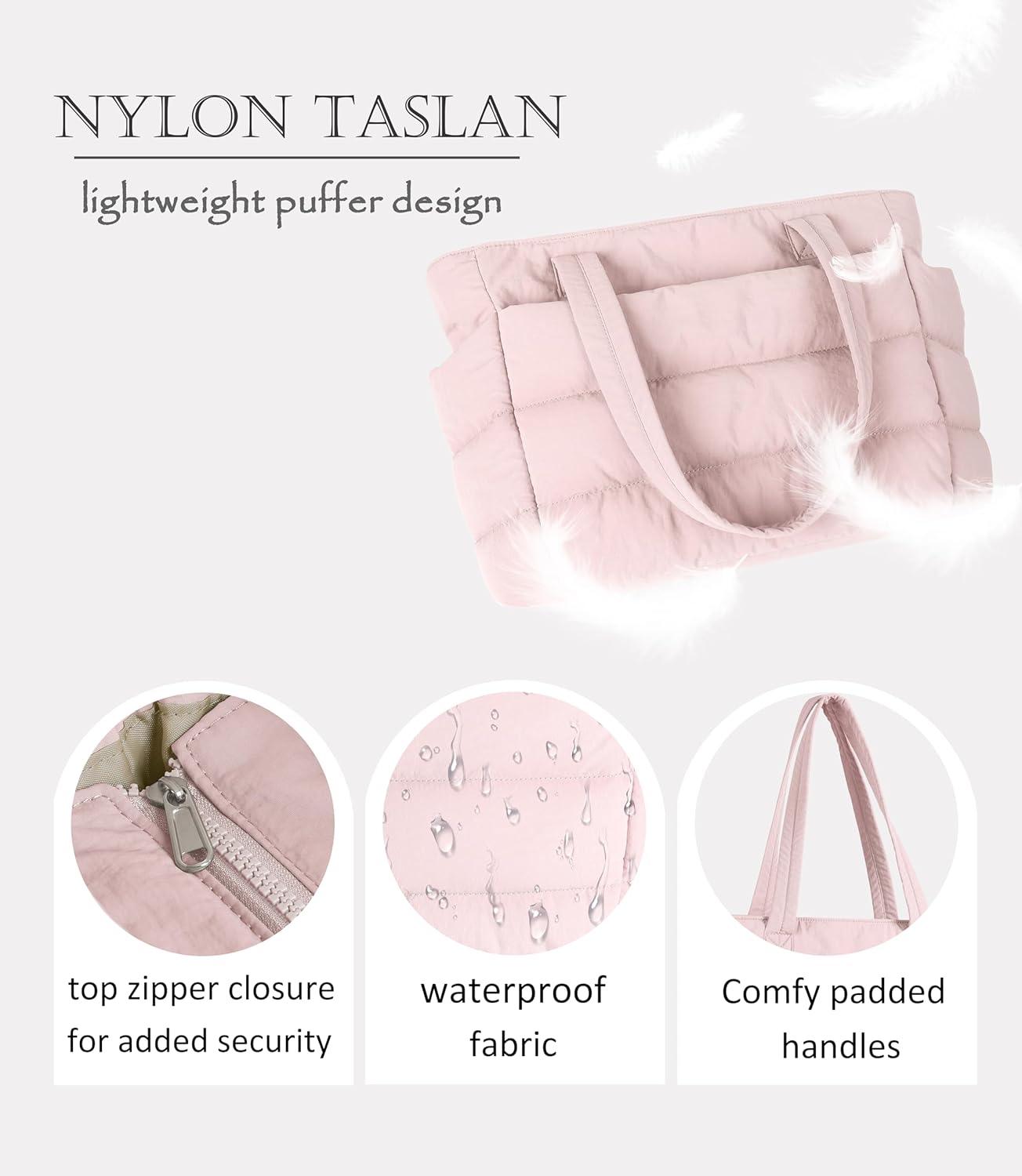 Puffer Tote Bag for Women, Cute Quilted Carryall with Zippered Compartments Shoulder Bag Handbag for Work, Travel, Gym
