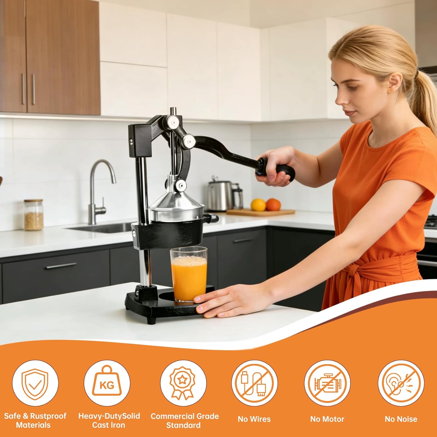 Cast Iron Manual Juicer Press, Heavy Duty Countertop Cast Iron Citrus Juicer,Professional Orange, Lemon, Lime & Pomegranate Juicer,Durable, Easy to Clean, Perfect for Commercial & Home Use, Black