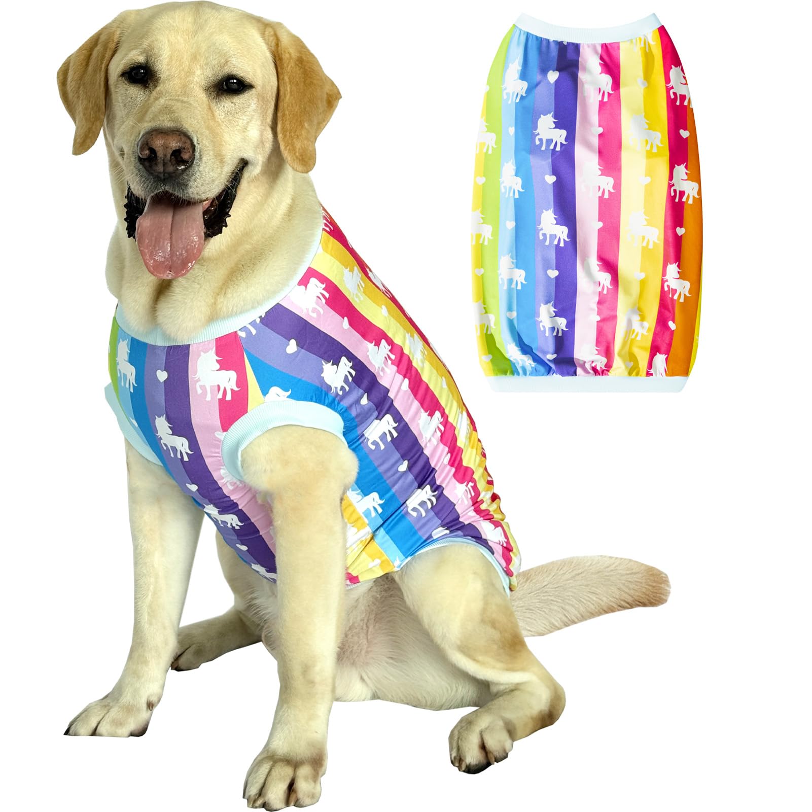 Dog Sleeveless T Shirt Colorful Unicorn Prints Vest Shirt Soft Stretchy Summer Clothes for Large Dog Boys Girls Shirt 3X-Large,Unicorn — image 1