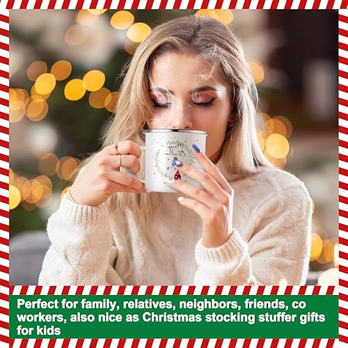 Miniatura 4 de Mifoci 16 tazas de café esmaltadas de Navidad a granel de 12 onzas, tazas de chocolate caliente de Navidad con borde plateado, taza de café de