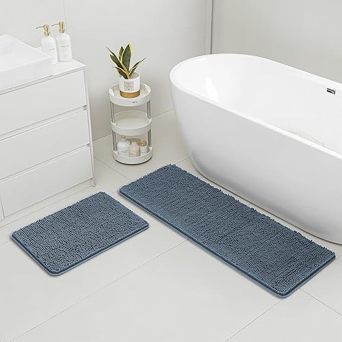 Miniatura 65 de Yeaban Alfombras de baño gris oscuro – Gruesas alfombras de baño de chenilla | Alfombras de baño absorbentes y lavables antideslizantes, alfombras