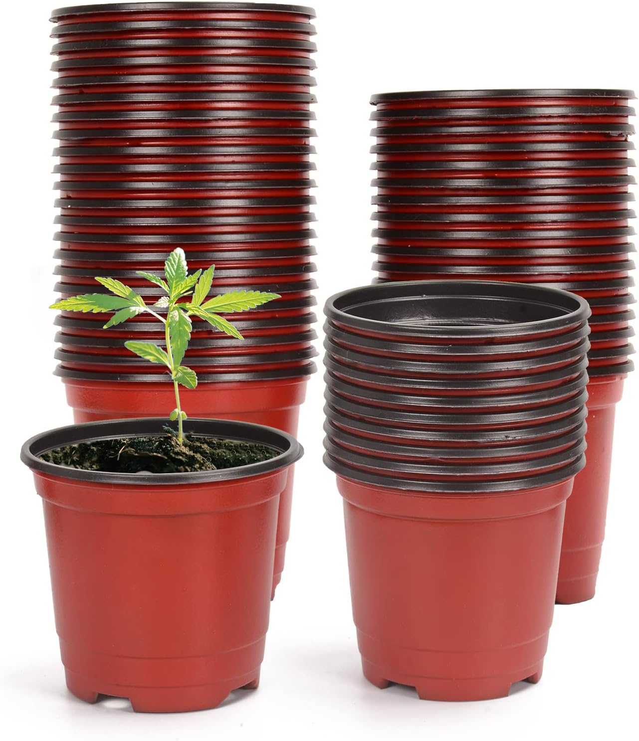 Atoke 50 Pack Thick Plastic Plant Pots,10cm Seed Starting Pot Flower Pot Plant Container for Seedlings,Vegetables,Succulents,Brown