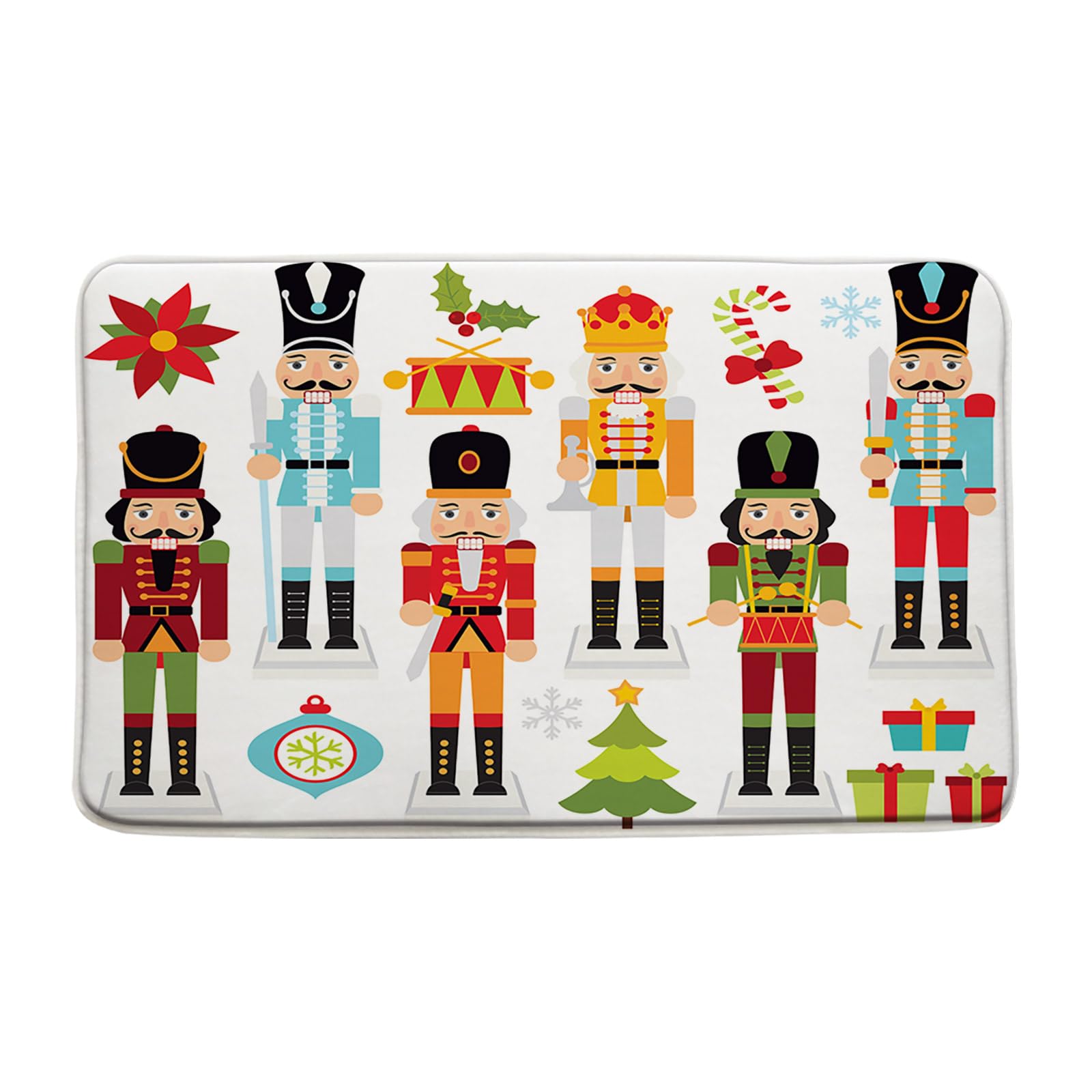 ZNLSU Merry Christmas Bath Mat The Nutcracker Xmas Tree Poinsettia Colorful Cute Cartoon Winter Holiday Bathroom Decor Rug Doormat Toilet Floor Rug,