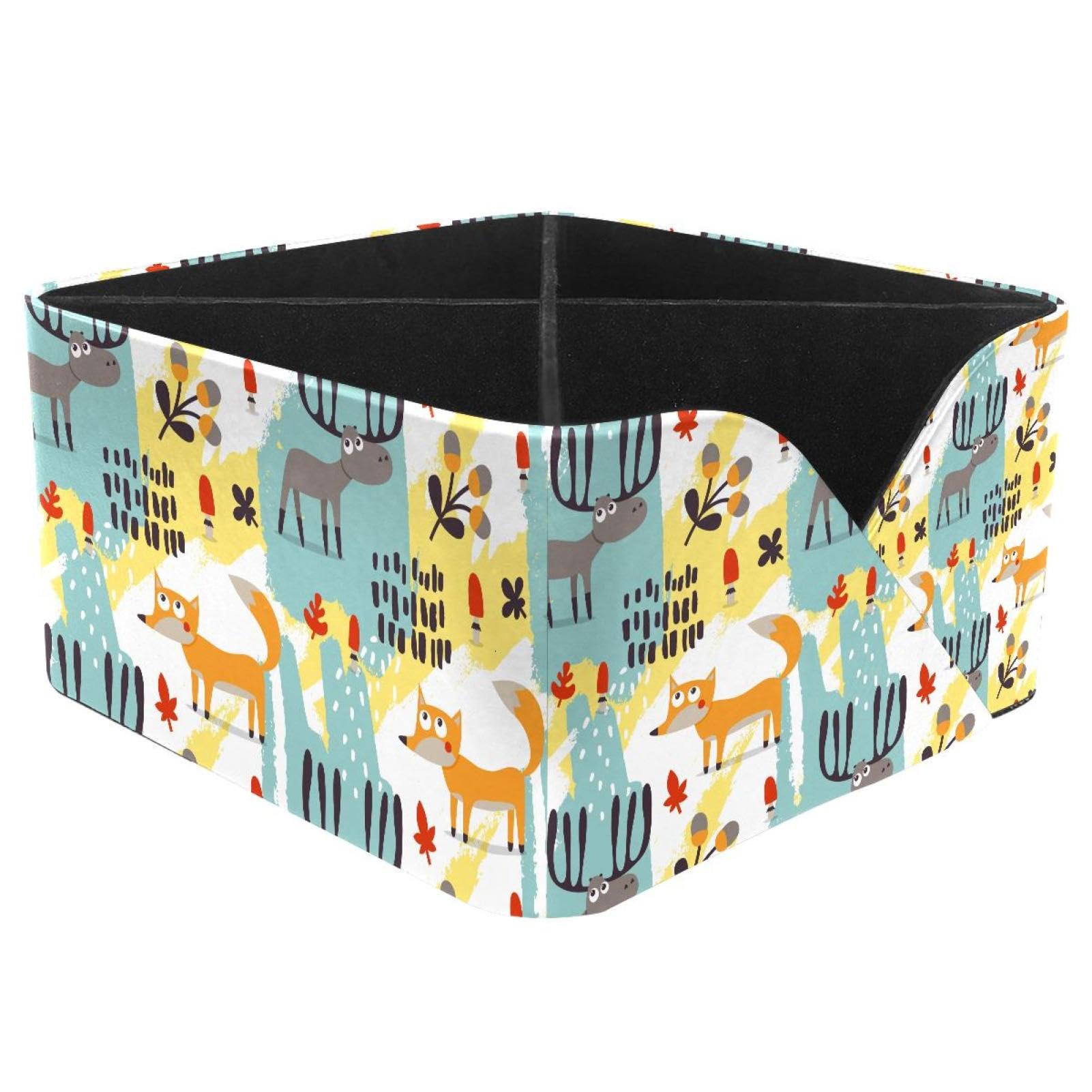 KengjuTesu Reindeer Fox Leaf Pattern Desktop Organizer Pen Holder, Rectangular Pencil Cup for Office, Study and Makeup Stations