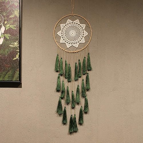 Artilady Atrapa-sueños de macramé para habitación con borlas para colgar en la pared hecho a mano decoración del hogar con adorno de plumas regalo