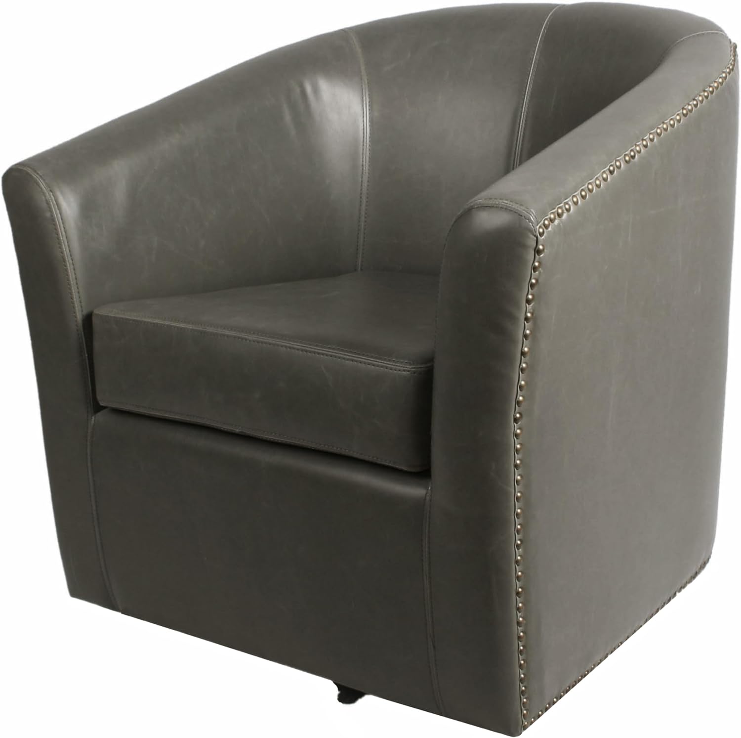 New Pacific Direct Ernest Bonded Leather Swivel Chair,Vintage Gray,Fully Assembled
