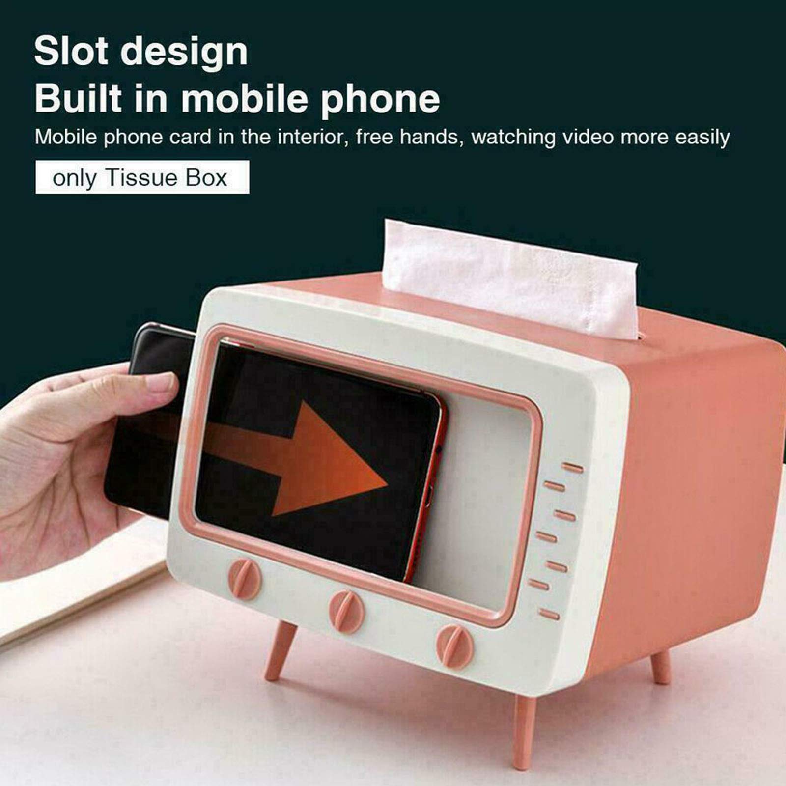 Porta Fazzoletti TV Simpatico A Forma Di Televisore D'epoca – Scatola Porta Tessuti Con Supporto Per Telefono – Grigio – Materiale PP E ABS 18,5x16x14,5 Cm