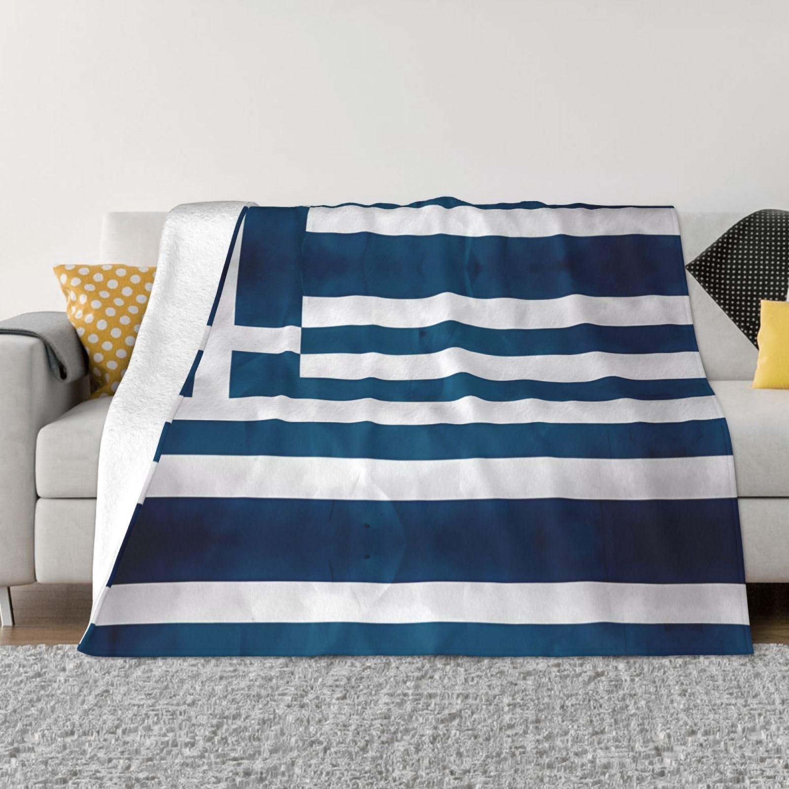 Plaid drapeau grec en flanelle douce pour soirée cinéma et lit