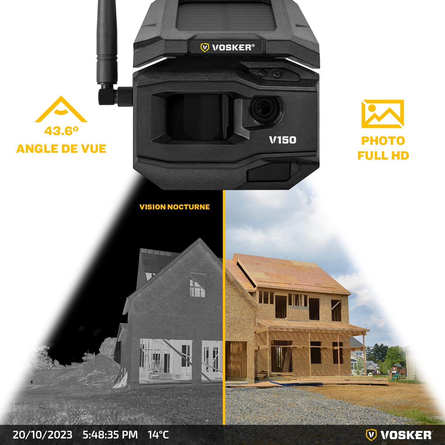 Vosker V150 Caméra Surveillance Solaire 4G-LTE, IP65
