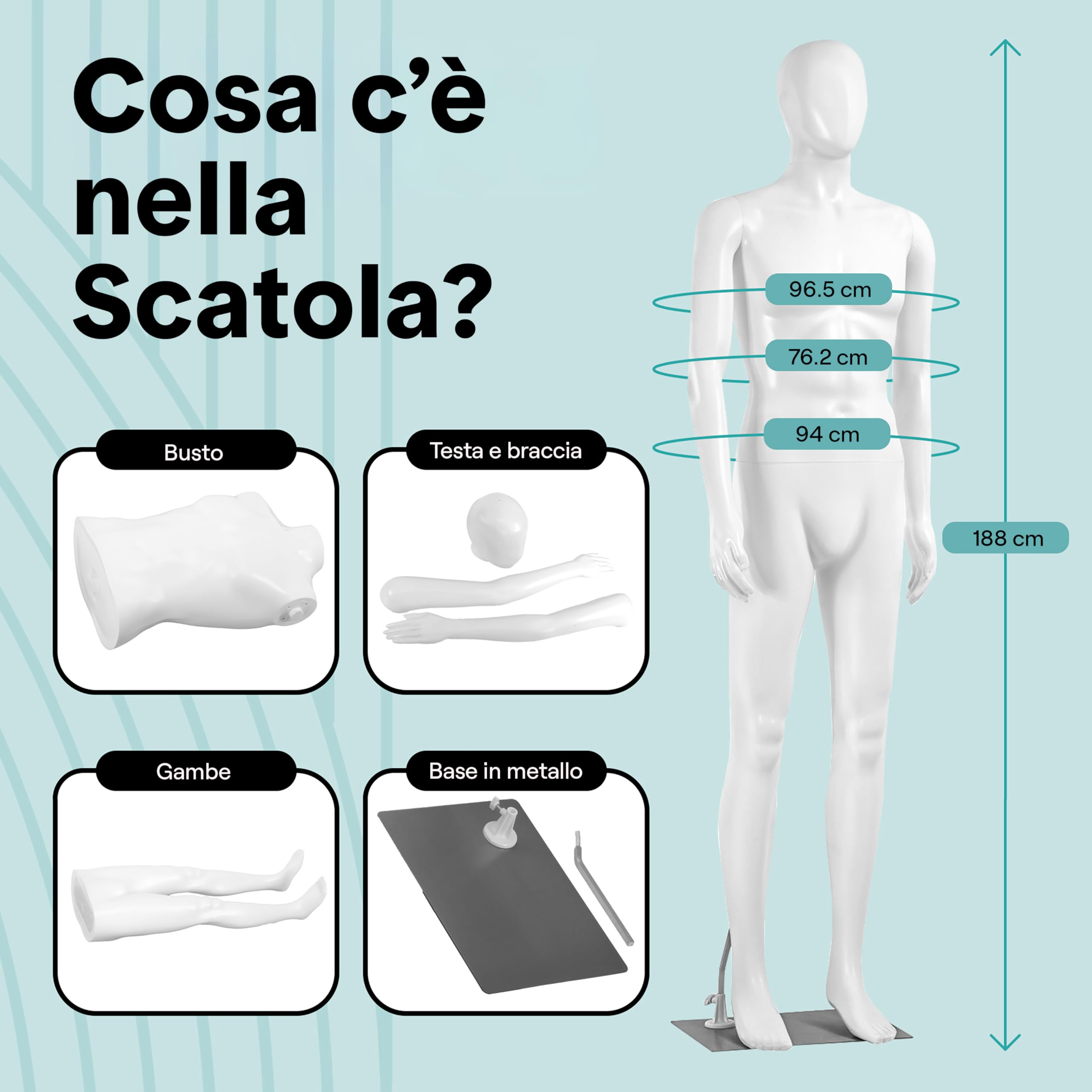SereneLife Manichino Sartoriale 185 cm, Manichino Testa Regolabile, Arti Flessibili, Design Smontabile, Ideale per Boutique, Negozi di Moda e Moda Uomo ed Esposizioni di Abbigliamento Uomo