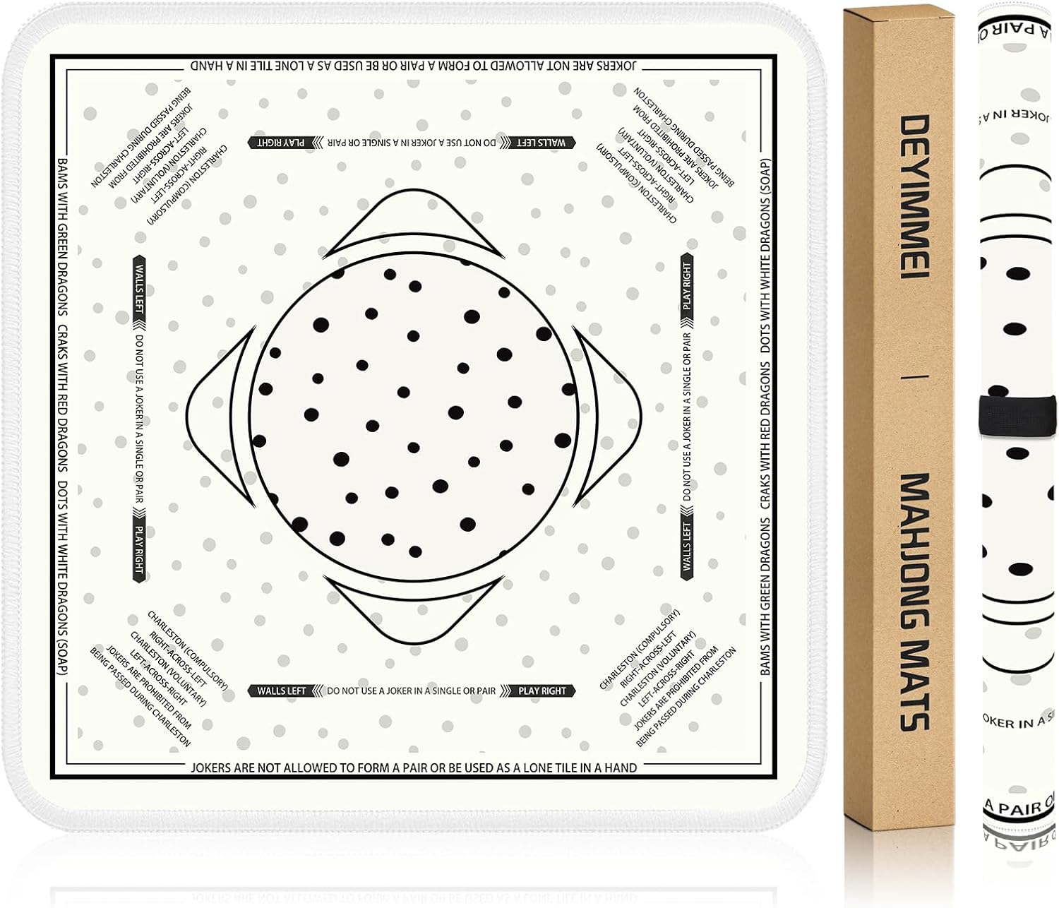 Deyimmei Neoprene Mahjong Mat for Table 31.5"x31.5" - Non-Slip, Noise Reduction Cover with Storage Pockets, American Rules & Crease-Free Rolled Shipping (Polka Dot Play)