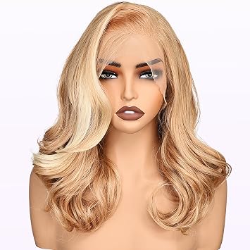 SISgrace 13 * 6 Pre Plucked HD Lace Front Wigs Pre Layered Body Wave Natural Hairline Synthetic Glueless Wigs for Women 18 Inch Tiny Knots Lace Bob Wigs Blonde with White Highlight