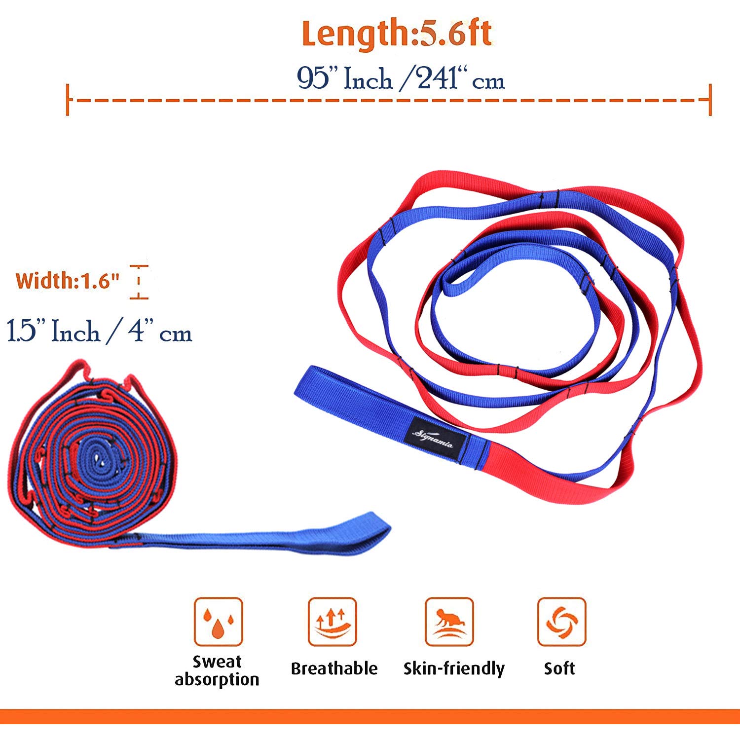 Signamio Yoga Belt for Women - Premium Yoga Accessories and Stretching Belt for Exercise - Enhance Flexibility and Hamstring Stretch Strap - 12 Loop-Blue-Red