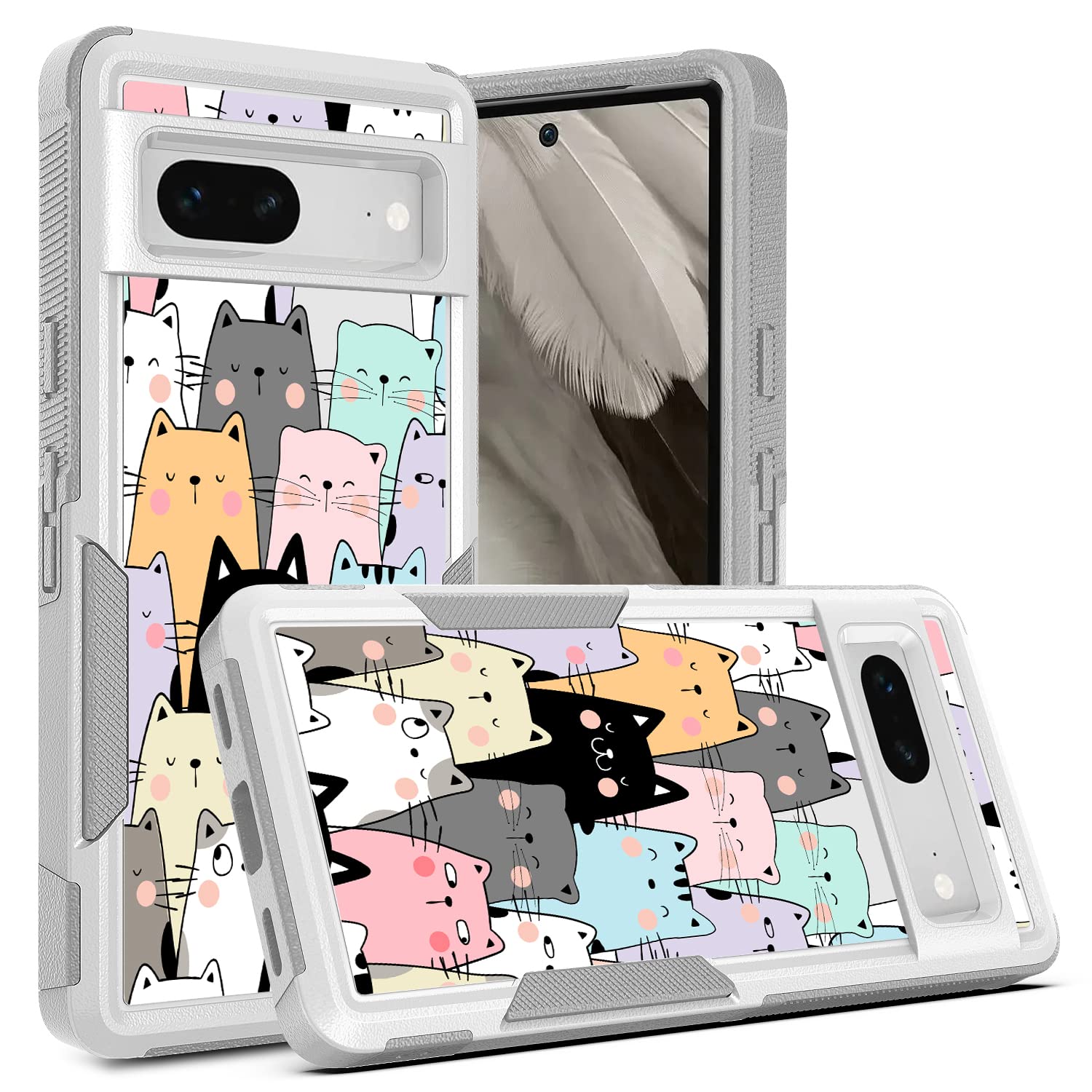 Candykisscase for Google Pixel 7 Armor Defender Case Protective Cover | Cute, Funny, Cats Pattern, Shock-Absorption, Hard PC, Inner Silicone, Hybrid Dual Layer, 6.3inch