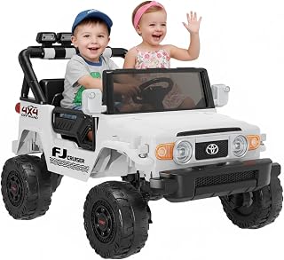 24V Ride on Toys for Kids, Licensed Toyota FJ, 2 Seater Ride on Car with Remote Control, Electric Car w/ 4-Wheeler Suspension, Led Light, Bluetooth, Music, USB, Electric Vehicle for Age 3-8, White