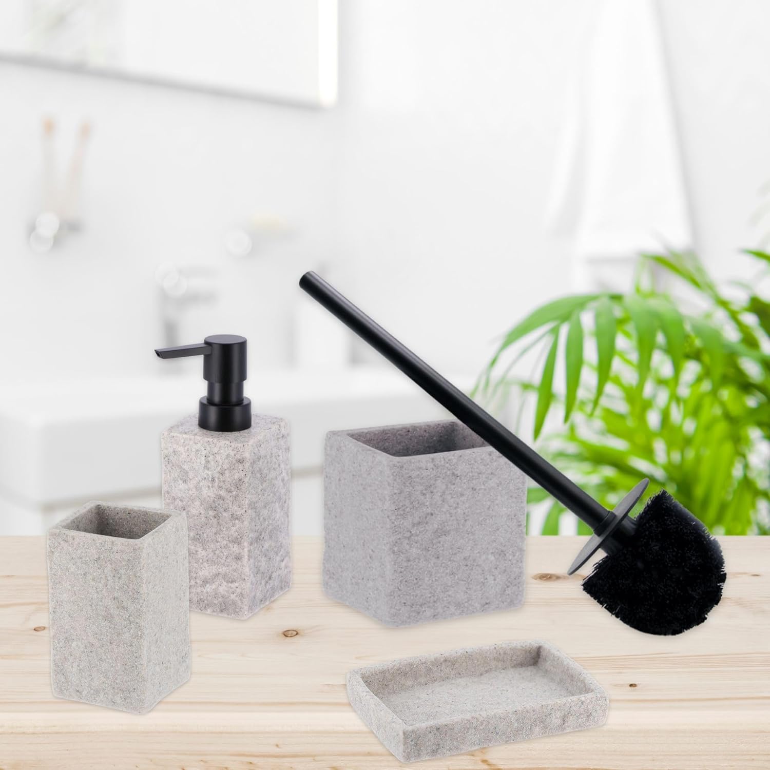 Collection Stone Effect Black Bath Accessory Set-4 Pieces
