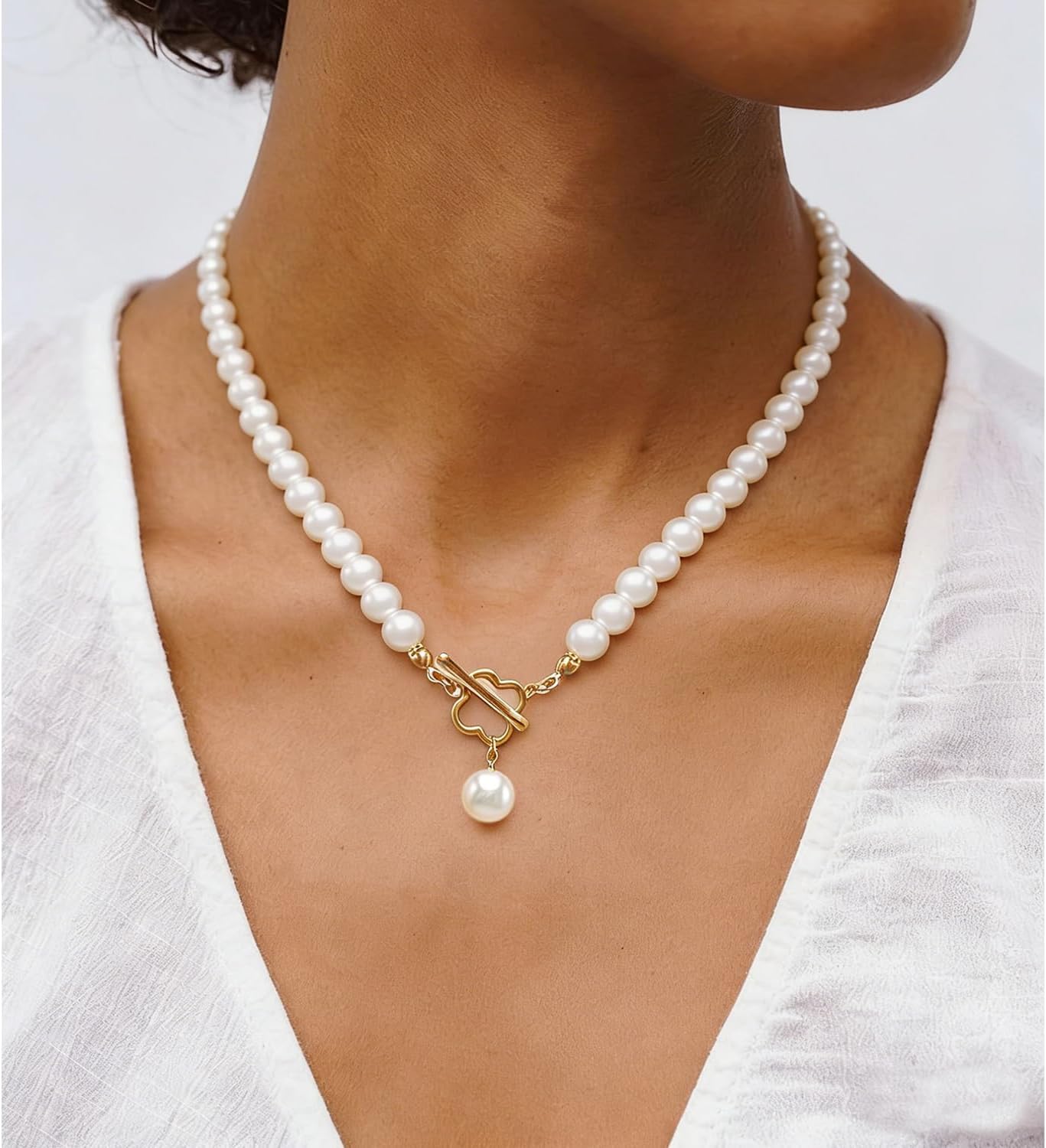 Pearl Choker Necklace for Women Faux Pearl Beads Strand Necklace Earring Set Costume Jewelry,Valentines Day Gifts for Her/Wife/Mother/Girlfriend - Image 2