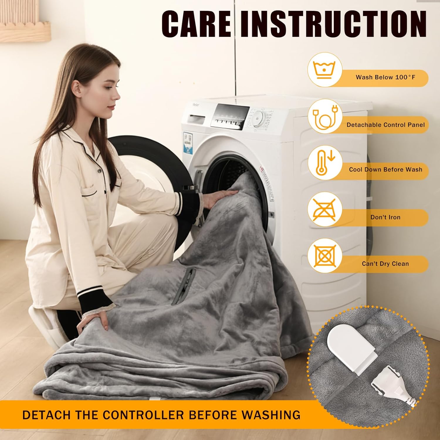 Heated Blanket Electric Throw 60"x84", 8lbs Thick Flannel Heating Blanket, 6 Heat Levels & 9 Hours Auto Off, Machine Washable Overheated Protection Electric Quilt for Couch, Bed, Sofa (Gray) - Image 7