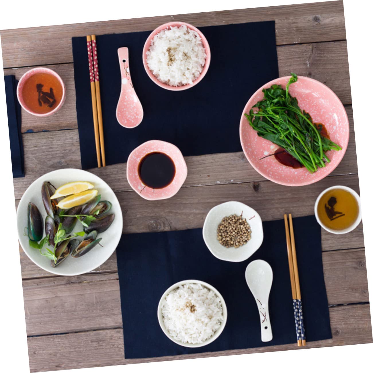 iplusmile Set di Posate in Colore Rosa Elegante e Delicato in Ceramica 12 Pezzi Stile Giapponese per Casa per Cena e Uso Quotidiano