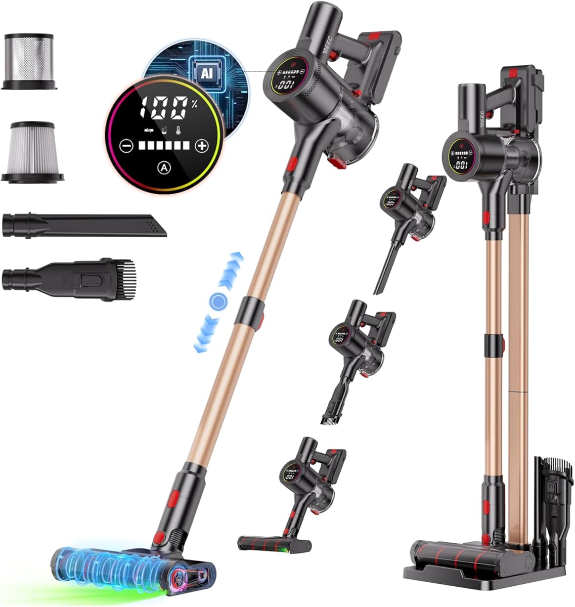 Cordless Vacuum Cleaner (2026 pre-sale! Industry's first independent motor self-propelled. 70 KPa super strong suction. AI Vacuum Cleaner, Automatic Suction Control, Ultra Wide Angle LED Light, 2nd