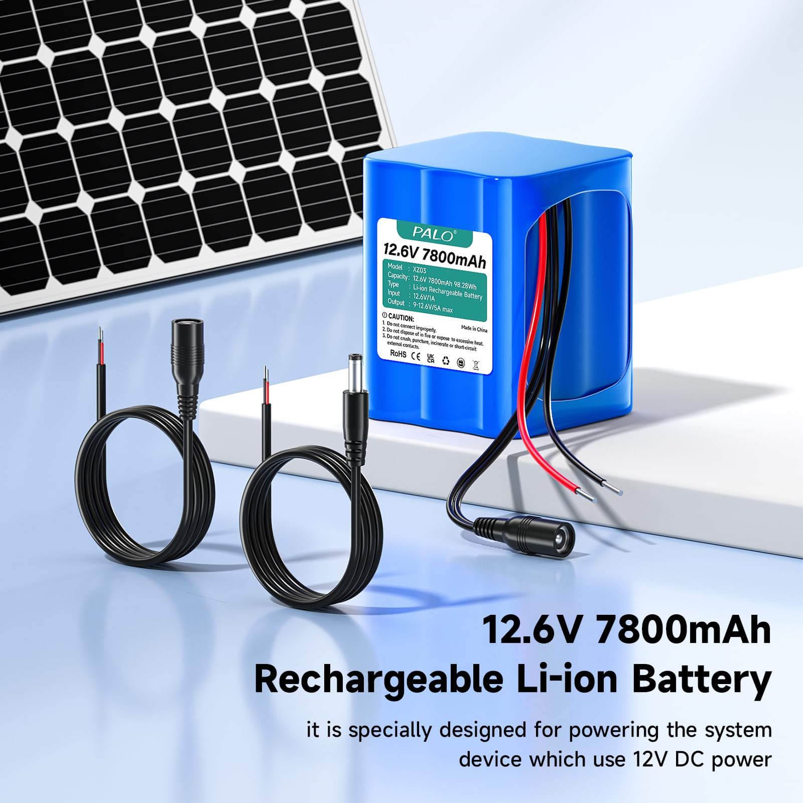 12.6V 7800mAh Batterie Lithium-ION avec Chargeur et Ligne Connexion et Adaptateur connecteur,pour Panneau Solaire,caméscopes,Surveillance vidéo,Routeur Domestique, systèmes d'alarme