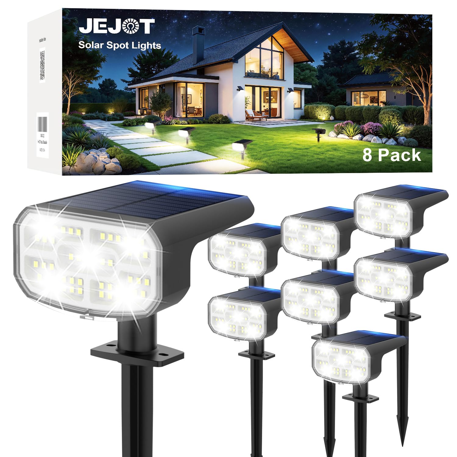 JEJOT Solar Spot Lights Outdoor Waterproof, Solar Spotlights, 8 Pack