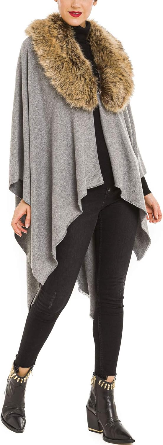 MIMOSITO Women's Shawl Wrap Poncho Ruana Cape Cardigan Sweater Open Front for Fall Winter