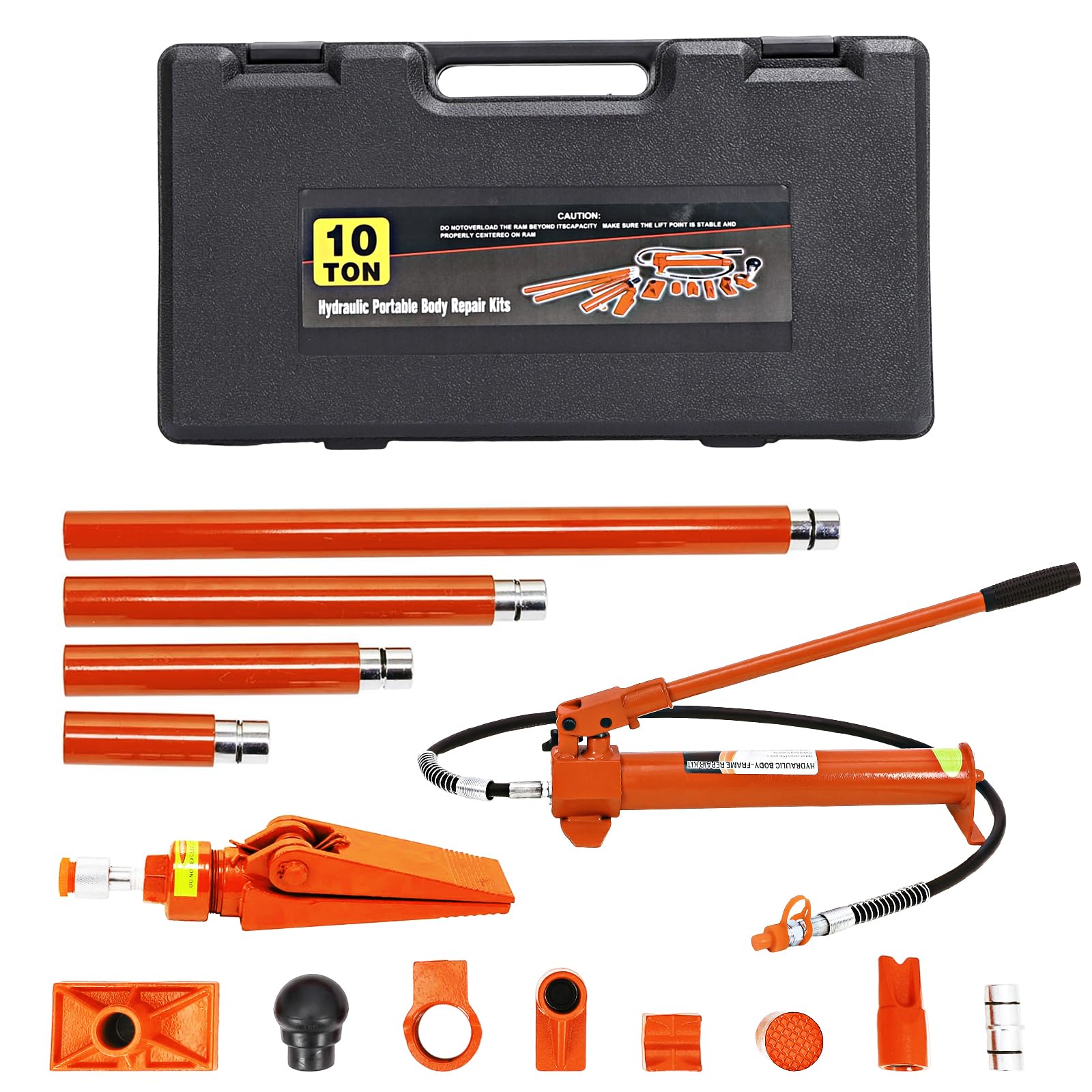 Garvee Kit Porta Power hydraulique 12T (capacité réelle 10T) – Cric Professionnel Robuste – pour châssis Auto, Camion, agricole, Construction – Mallette Plastique – Orange (RAL2004) – 12 Tons |