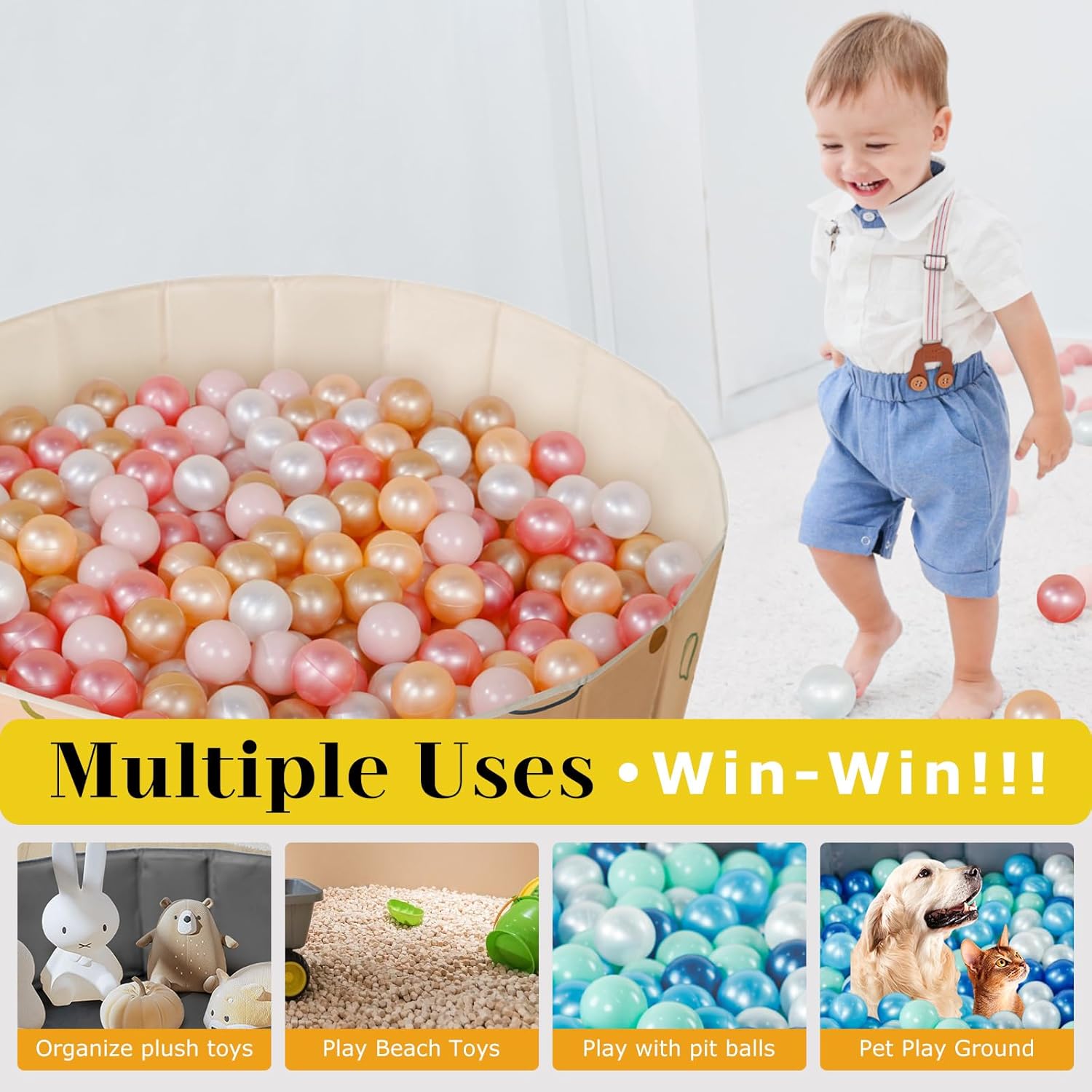 40Inch Kids Ball Pit, Foldable & Portable & Reusable Balls Pool for Toddlers,Playpen/Fence for Baby, Play Pool for Dog, Indoor & Outdoor Use, Oversized