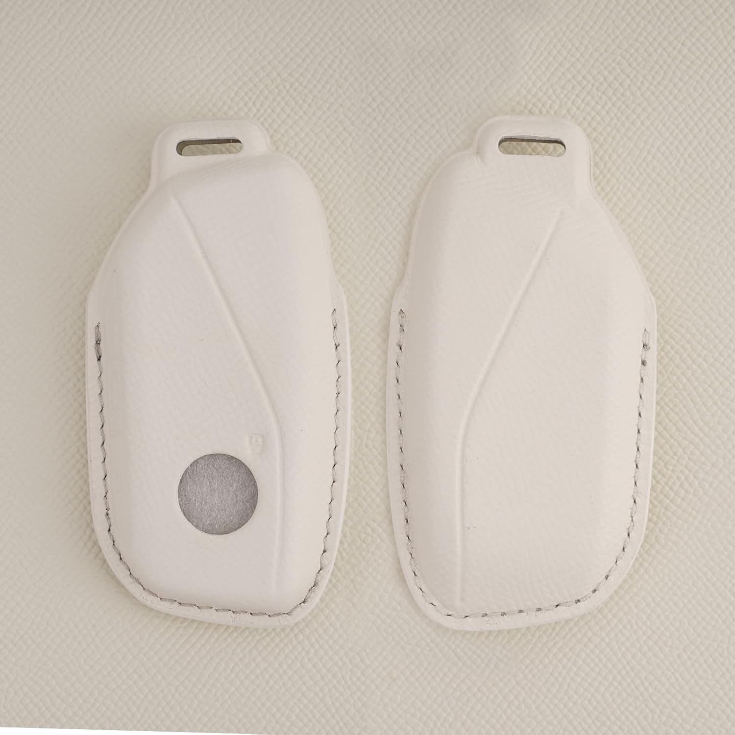 Leather Key Fob Cover Compatible with BMW 2023-2024 5/7 Series 740i 760i X1 X5 X6 X7 XM iX iX3 i5 i7 Smart Remote (White)