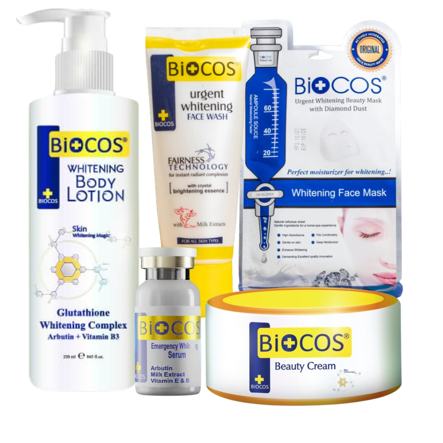 BIOCOS 5 in1 Bundle Pack Beauty Cream & Whitening Serum Fairness Magic Night Repair Cream Whitening Face Wash Body Lotion Face Mask Value Pack