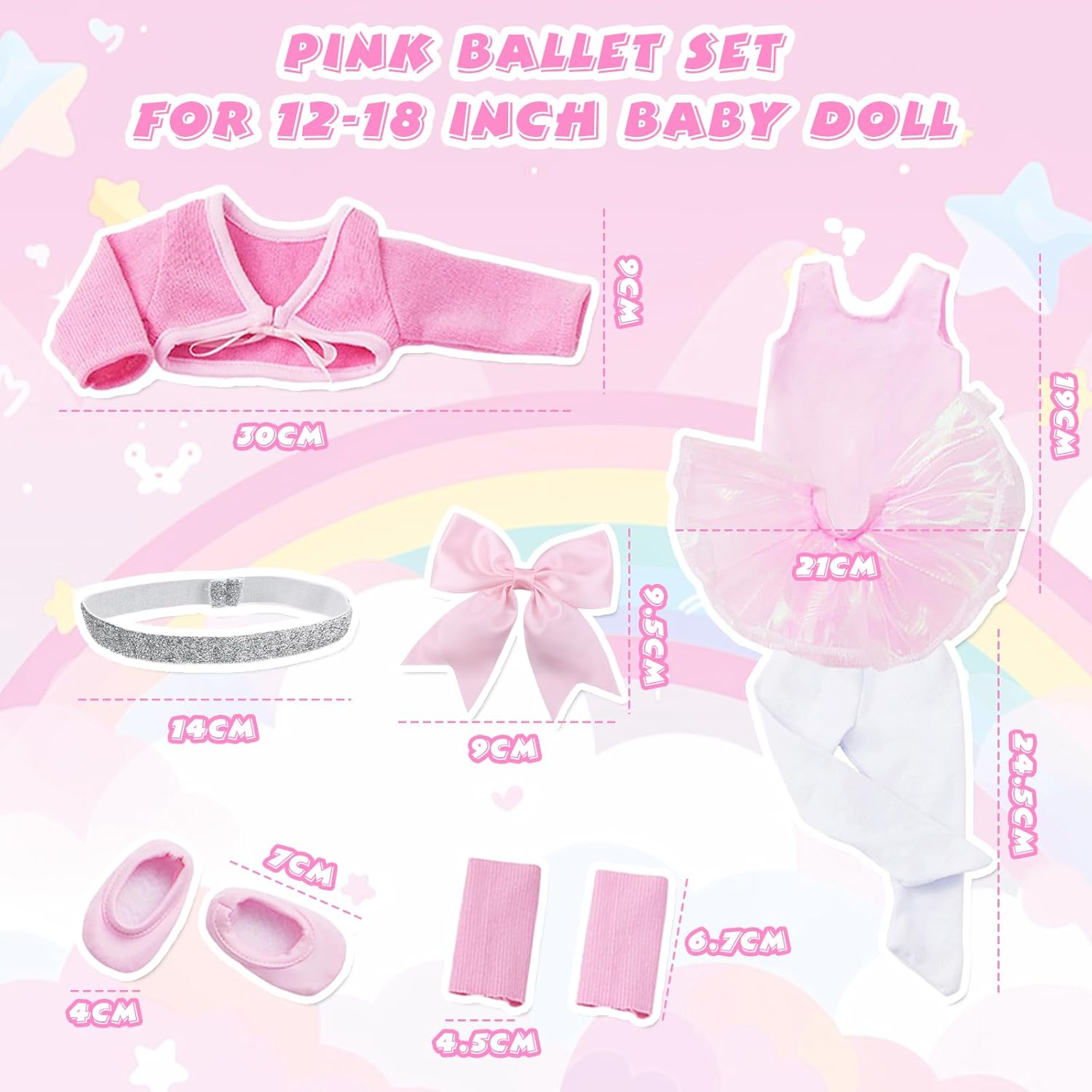 12 Pcs Baby Doll Clothes for 12-18 Inch Dolls, Pink Ballet Doll Outfits with Ballet Dress Outerwear Tights Shoes Hairband Bow Stars Hair Clip for 30-45 cm New Sweet Doll Clothes Girls Birthday Present