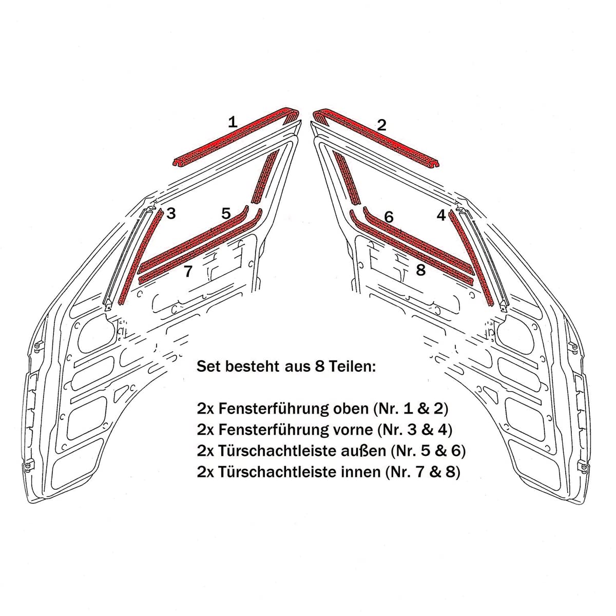 LST Fensterführung Fensterschachtdichtung Set 8 tlg beide Türen Trans III