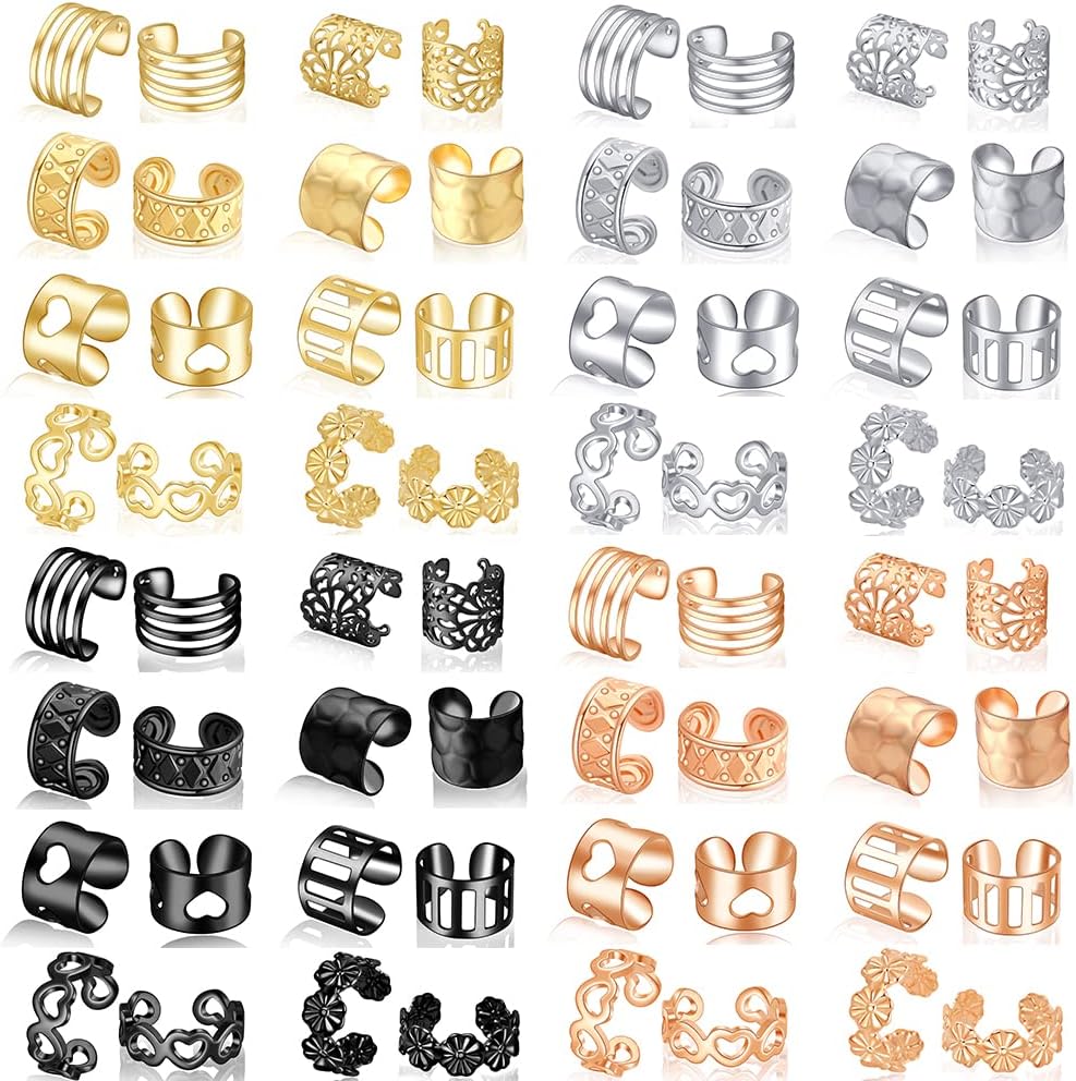 64 Pcs Ear Cuffs Set for Women & Men - Non-Piercing, Helix Cartilage Clip-On Wrap Earrings in Gold,Silver,Rose Gold and Black Ear Cuff - Fake Earrings Cartilage and Cuff Earrings for Ear Piercing or Non-Pierced Ears