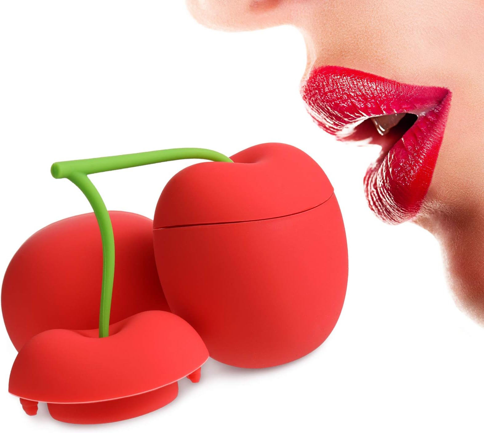 Maitys 1 Set/2 Pcs Lip Enhancer Plumper Tool Double Cherry Shape Silicone Mouth Enhancer Device for Bigger Fuller Lips, Reusable Beauty Kit for Women