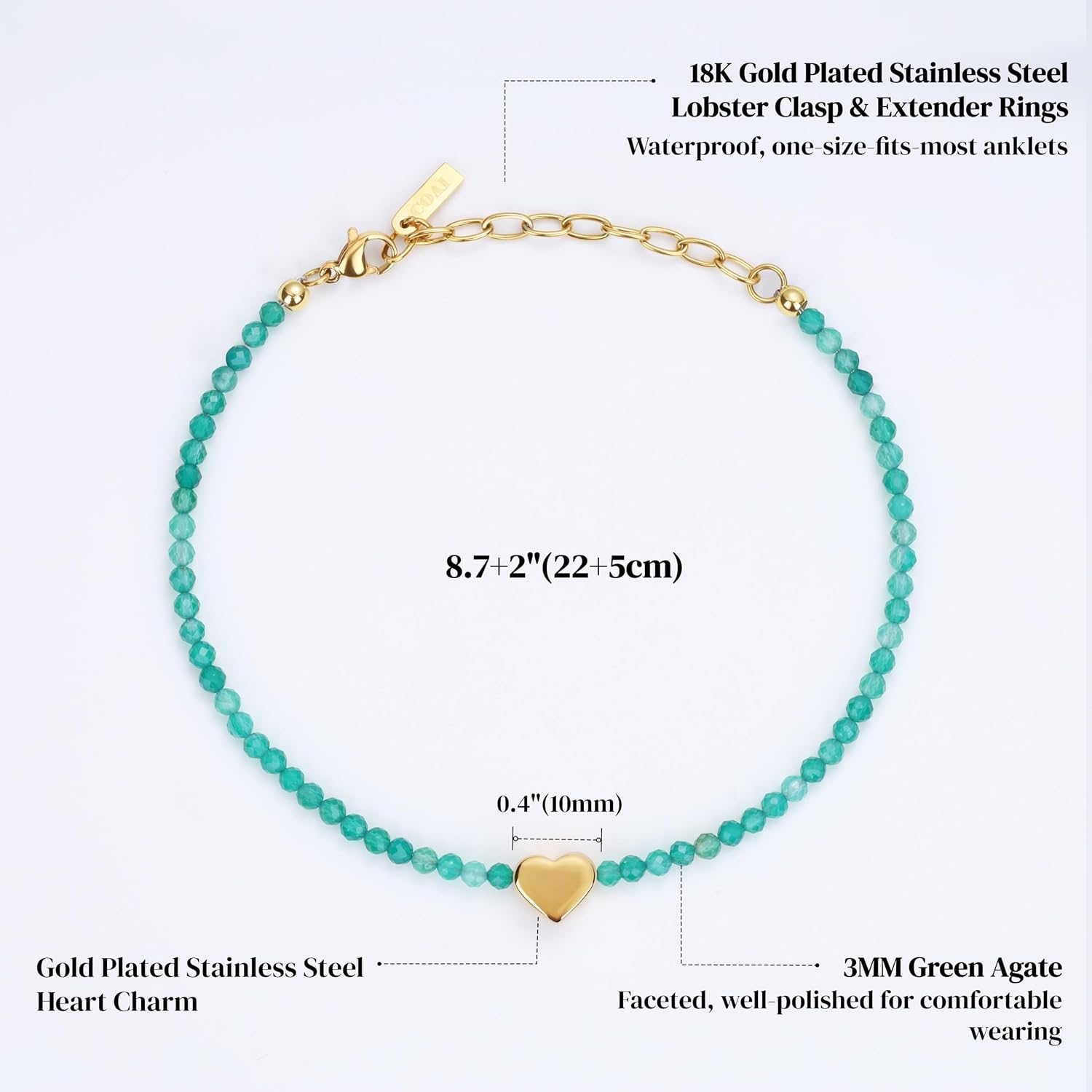 COAI Waterproof Anklet for Women, Heart Charm Beaded Anklet for Women