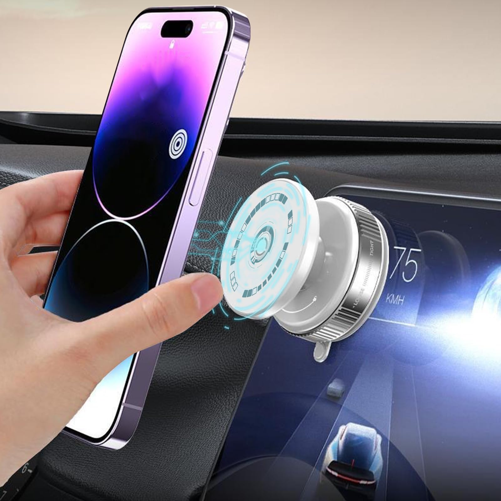Supporto magnetico per telefono sottovuoto, supporto magnetico | supporto girevole a 360 gradi, interni auto, supporto base a per cruscotto, design compatto nero