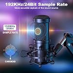 Aokeo USB Condenser Microphone, 192kHZ/24bit Professional PC Streaming Podcast Cardioid Microphone Kit with Boom Arm, Shock Mount, Pop Filter, for Recording, Gaming, YouTube,Meeting, Discord