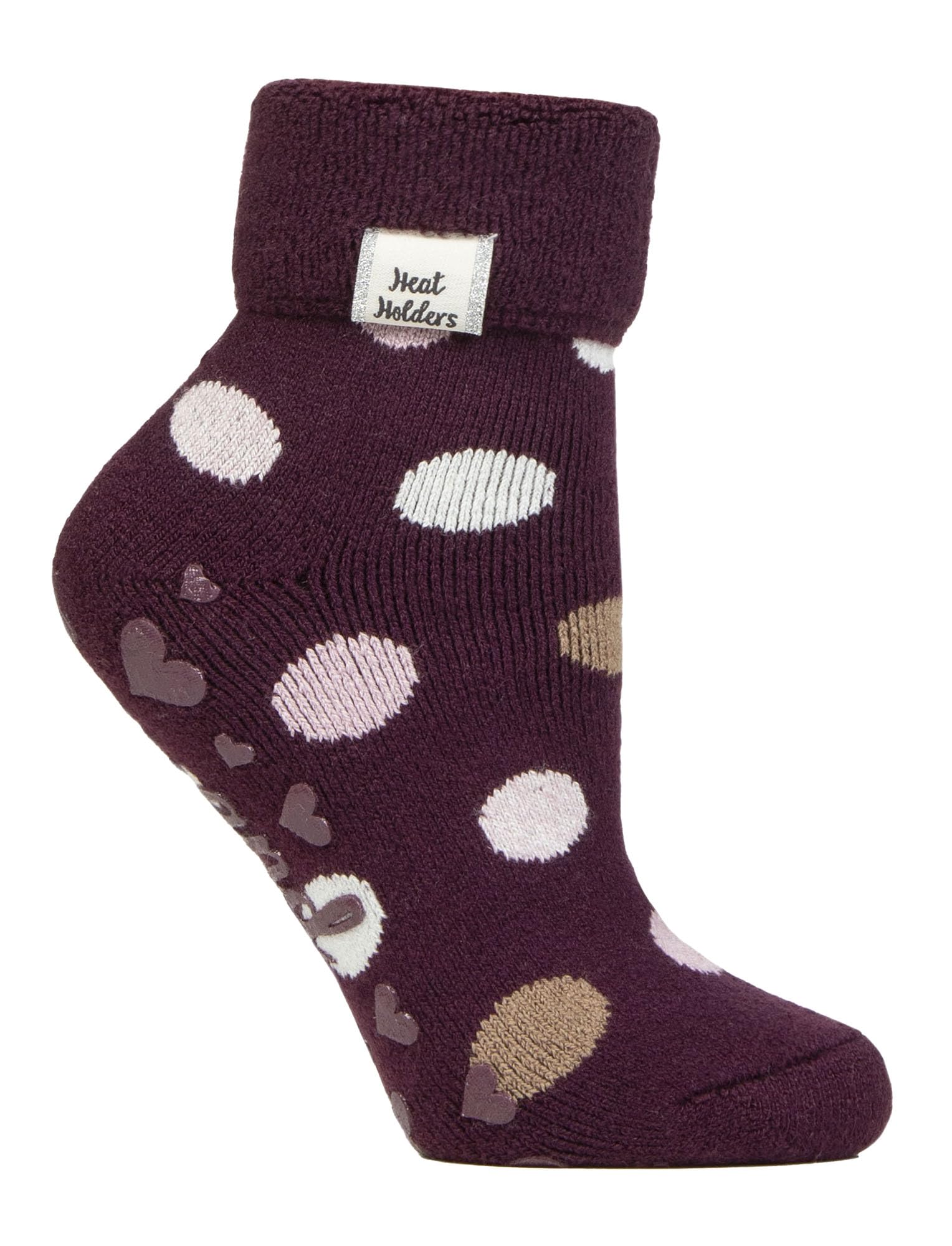 Heat Holders Women's Cabernet Dots Cosy Socks With Turn Over Cuff Warm Fluffy Lounge Socks For Winter (4-8, )
