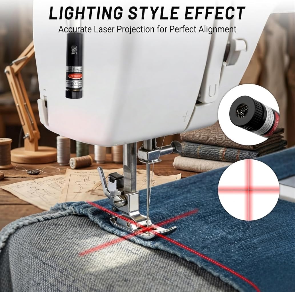 Magnetic Positioning Quilting Light for Sewing Machine & Miter Saw, Sewing Light Guide for Straight Stitching with Red Crosslight Positioning, Plug-in for Quilting Saw & Heat Press (White-USB)