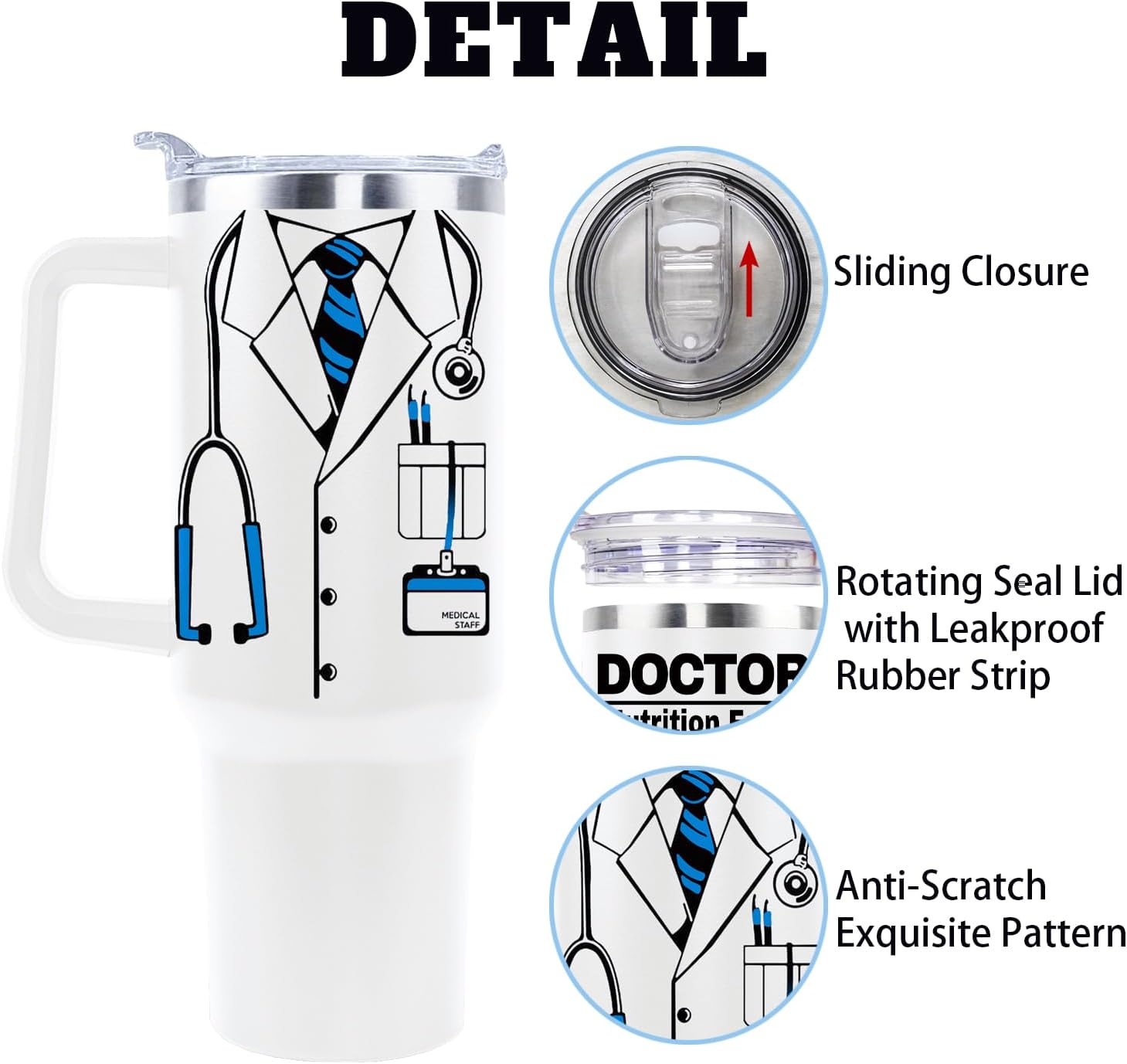 Doctor Tumbler Cup - 40 Oz Mug With Lid, Straw and Handle - Perfect Doctor Appreciation Gift For Women & Men - Image 3