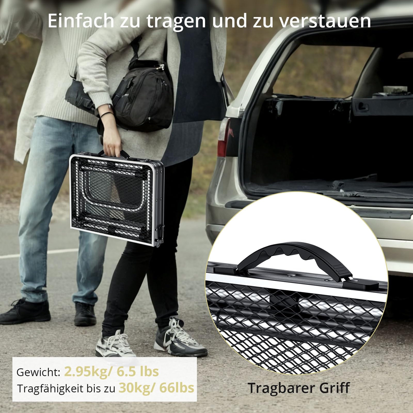 Anbte Campingtisch Grilltisch 58x40cm Metallgitter Tischplatte mit 3 Verstellbare Höhe 26/48/70cm Aluminium Rahmen Klapptisch Tragbar Picknicktisch für BBQ Garten Party Balkon (Silber)