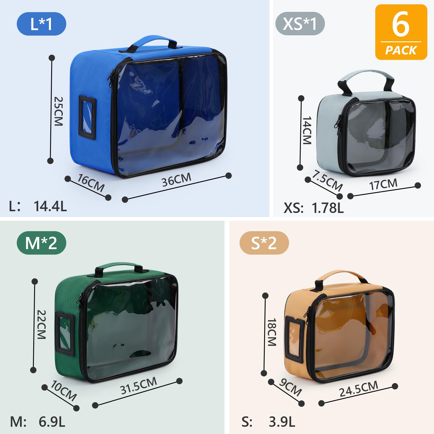 6 Stück Transparente Spielzeug Aufbewahrung mit Anleitung Beutel und Tag-Tasche, 4 Größen | Reisespielzeug-Organizer für Lego, Spielzeugautos, Puzzles,Blöcke (Naturtöne)