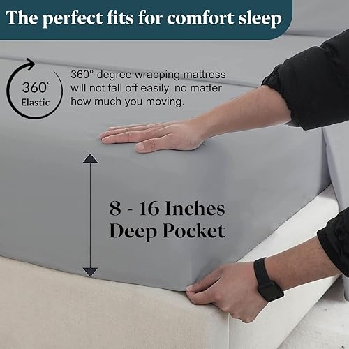 Miniatura 4 de Juego de sábanas divididas King - Sábanas de lujo divididas King para cama ajustable - 100% algodón, sábanas divididas King de 600 hilos - Sábanas