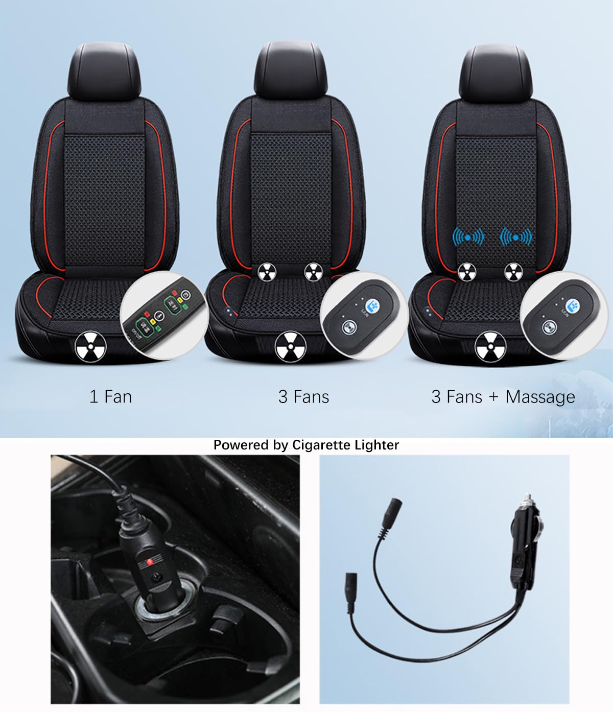 DAYISS Coprisedile Climatizzato in Seta Ghiacciata con Funzione ventilazione e raffreddamento Rinfrescante per l'Estate per auto 12/24 V (Beige, 3 Ventole + Massaggio)
