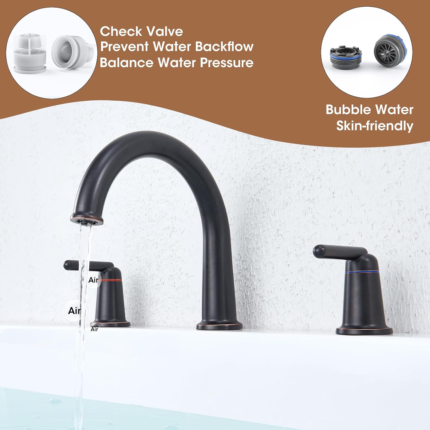 Roman Bathtub Faucet with Valve, 3 Hole Deck Mount Bath Tub Faucets Set Elegant Tub Filler, Oil Rubbed Brown