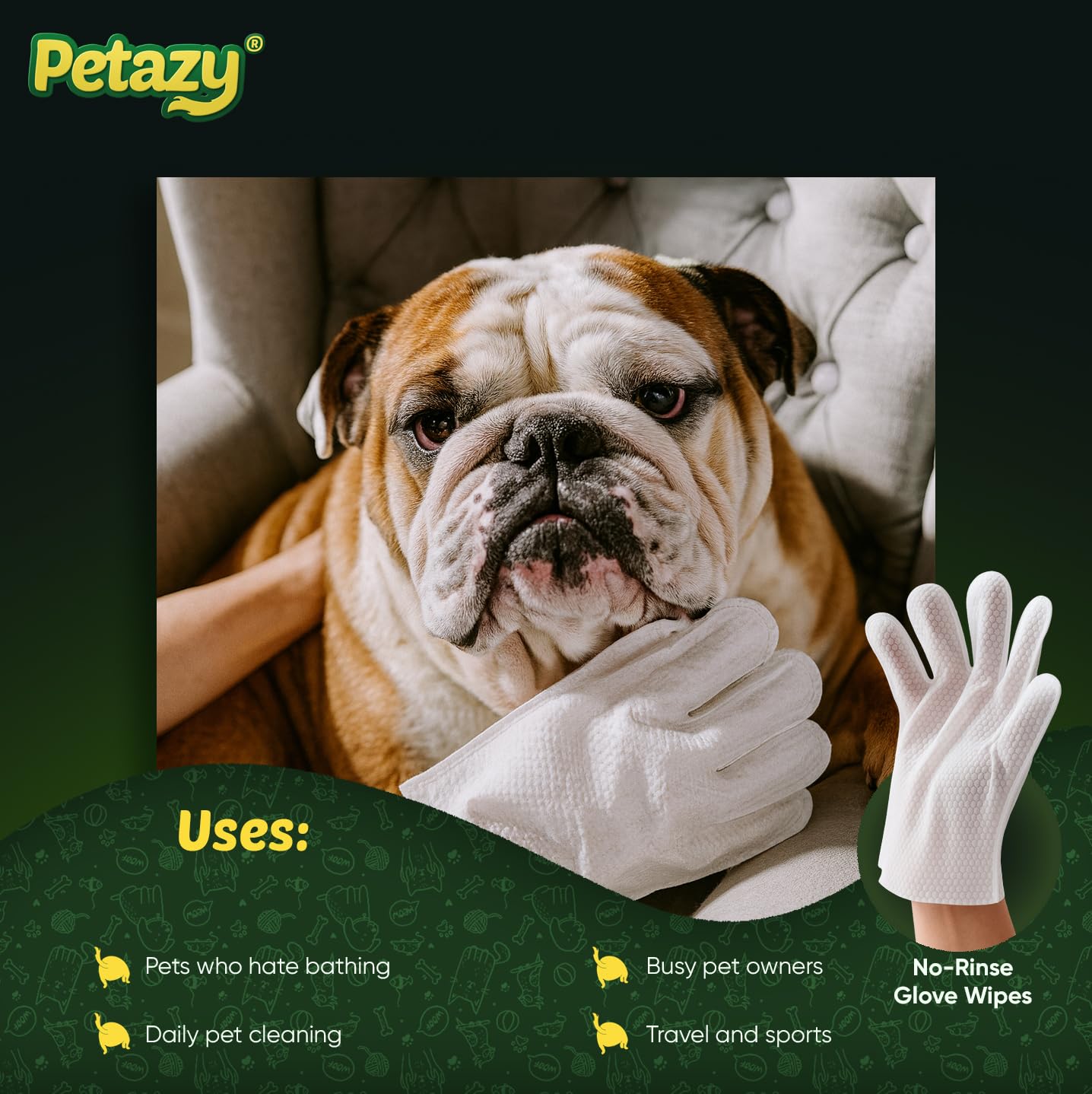 Pet Glove Wipes for Dogs & Cats – 50 Pack | Hypoallergenic, No Rinse, Extra Thick Cleaning Gloves with Aloe & Coconut Oil | Paws, Face, Ears & Butt | Travel Friendly, Gentle & Safe - image 8
