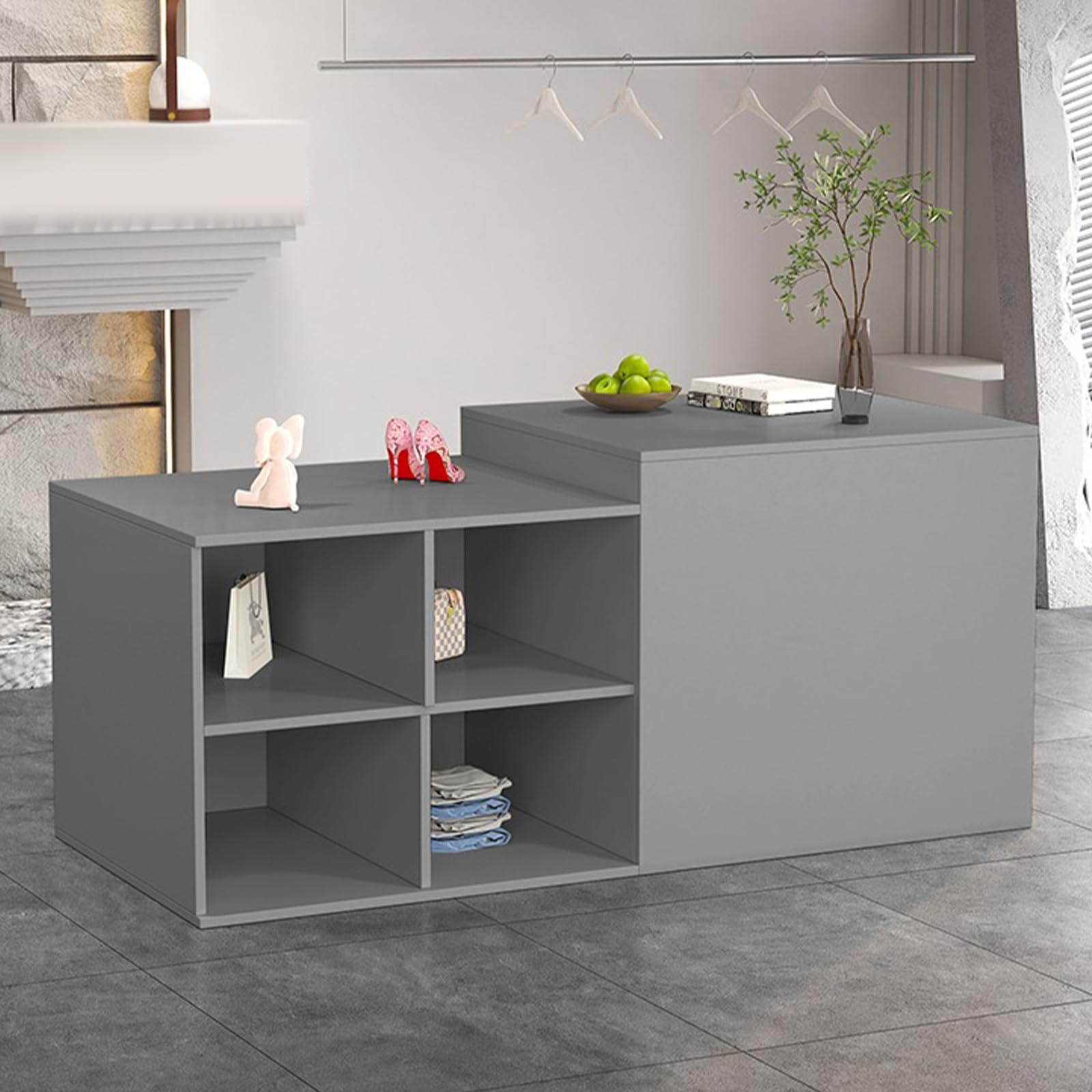Empfangstheke, Modern Empfangstresen mit Schließfach und 2-Stufigem Design, 140–240 cm Großer Thekentisch, Geeignet für Salons, Büros, Lobbys, Einzelhandelsgeschäfte